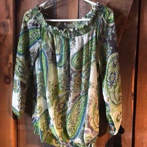 Le Chateau Green and Teal Paisley Blouse